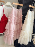 Heavy Industry Wood Ear Net Yarn Tight Waist Cake Mid-Summer New Korean Temperament Fluffy Skirt Layer Yarn Skirt