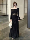 French Pure-Willed Shoulder-Length Lanky Dress Dress Woman 2025 New Autumn And Winter Design Feeling Waist Thin Bag Hip Skirt