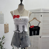 Sweetheart Babes Bow With Chest Cushion Small Sling Wearing Rope Strap Vest Short Sleeveless Top 1278