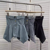 Real Shooting Thai Hottie Irregularly Under The Water Wash Denim Breast Vest Short Single-Breastless Sleeveless Top 2652