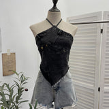2025 Summer Babes Hanging Neck Cowboy Corset Irregular Hairy Short Vest 8905