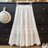 French Embroidery Flower Hollow Lace Splicing Half Dress Girl Spring 2026 High-Waist A Word Loose Swing Cake Skirt