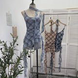 Real Shooting Mesh Lattice Asymmetric Slings Women Summer New Vest Repair Ribbon Hanging Neck Sleeveless Top 8160