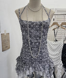 Real Shooting Wave Point Lace With Hanging Neck Sling Vest Splicing Lace Irregular Ribbon Mesh Sleeveless Top 16511