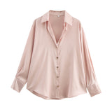 2025 Spring And Summer New Women's Fashion Single Row Buckle Silk Lithry Shirt 2074580