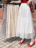 Pearl Yarn Dress Gentle Wind Folded Texture High Waist Half-Body Dress Woman 2025 Spring And Summer New Umbrella Skirt Cake Skirt