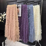 Wave Roll High-End Folded Half-Body Dress Women's Spring 2025 New High-Rise Thin Long A-Word Big Swing Yarn Skirt