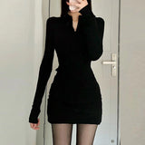 Thai Long-Sleeved Bottom Dress Women In The Spring And Autumn And Winter New Sexy Hottie Small Body Zipper Bag Skirt