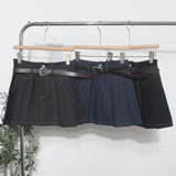 Real Shooting Hottie Cowboy 100 Folded Skirt Girl Bright Line High Waist Anti-Walk Light A Short Skirt With Belt 8302