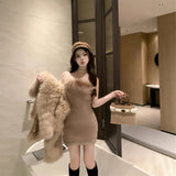 Hair Stitched Black Bra Dress Women 2026 Sexy Hot Girl Dress Skirt Inside The Bottom Ass Skirt