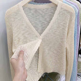 Small Fragrant Knitted Cardigan Thin Women's Ice Silk Loose Outer Sun Protection Coat Summer Short Top Long Sleeve