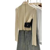 Mahua Half-Neck Knitted Bottom Shirt Women's Autumn And Winter Commute New Slimming Inside A Short Top