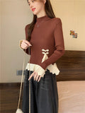 New Chinese Fake Two Knitted Shirt Women Autumn And Winter Explosion Black Turtleneck Inside The Bottom Shirt Design Top