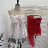 Sleeveless Shoulder-Out Braided Waistcoat Wave Chiffon With Bow Hanging Neck Sleeveless Short Top 6180