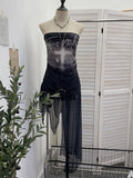 Real Shot With Chest Pad Anti-Slip Strip Net Yarn Printing Tector Woman Thin Perene Single-Layer Irregular Dress 1309