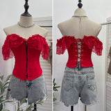 Lace Lace Lace Butterfly End Waist Hook Buckle Waist-Button Waist-Coat With Chest Cushion-Carbed Shoulder Coat 6317