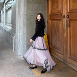 French Heavy Industry Mesh Dress Pink Wave Point A Long Skirt 2025 Winter Commute Cake Skirt