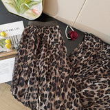 French Fashion Texture Leopard Print Yarn Skirt Women Autumn 2025 Niche High-Waist A Word Loose Big Swing Skirt