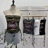 Real-Shooting Camouflage Letter Print Chest Vest With Chest Cushion Anti-Slip Strip Drawstring With Short Top 1595