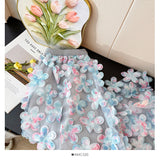 French Romantic Style Three-Dimensional Flower Mesh Splicing Half-Dress Woman Autumn High-Waist A Word Loose Big Swing Skirt