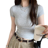 Round Neck Loose Elastic Short-Sleeved T-Shirt Women's Spring And Summer 2025 New Basic Casual Small Sweet Spicy Small Top