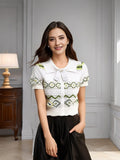 Small Fragrant Knitted Short-Sleeved Women Summer 2025 New Fashion Fashion Trendy Doll Collar Short Top Tide