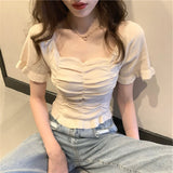 Summer 2025 New Retro French Blouse Collared Care Machine Slim Thin Short-Sleeved Knitwear Woman
