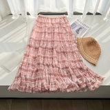 Rotating Skirt ~ Blue Lattice Mesh Yarn Half-Dress Woman Oversized Swing A Word Hundred Fold Skirt Wood Ear Splicing Cake Skirt