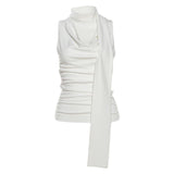 2025 Summer Hottie Sexy Slimming Collar Design Feeling With A Fluttering Belt Vest Top Sleeveless