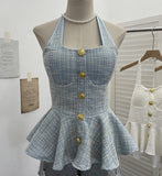 Small Fragrant Wind Coarse Flowers Hanging Neck Sling Vest With Chest Cushions Waist Skirts With Sleeveless Top 2692
