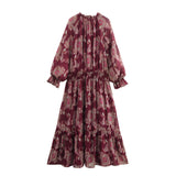 2025 Spring And Summer New Women's Fashion Casual Metal Wire Print Long Dress 2509162