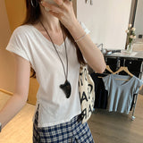 European Goods Explosion Niche Shoulder V-Neck White Short-Sleeved T-Shirt Women 2025 Summer New Super-Looking High-End Feel Blouse