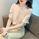 Summer New High-End Loose Thin Temperament Short-Sleeved Shirt Female Small Lotus Leaf-Side Shirt Shirt