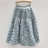 2025 New Three-Dimensional Flower Skirt Women High-Rise Thin And Fluffy Skirt In The Long Fairy Big Swing A Skirt