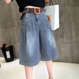 Broad-Legged Cowboy Trousers Women Seven-Point Trousers Summer Thin New Fashion Loose Thin Five-Point Trousers Casual Straight Tide