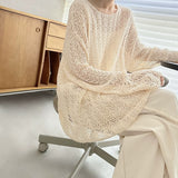 Lazy Wind Loose Long-Sleeved Knitwear Shirt 2026 Spring And Autumn New Women's Fashion Hollow Open Fork Top