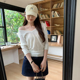 Korean Chic Shoulder-To-Shoulder Cotton V-Neck Sleeve Sunscreen T-Shirt Girl 2025 New Loose Thin Outerwear