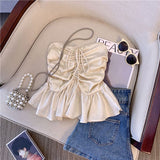 Sweet And Spicy Pink Bow With Breasted Summer 2025 French Lotus Leaf Side Sleeveless Vest Outside The Skirt With A Small Top