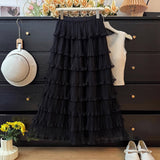 Gentle Wind And Wood Ear Side Hollow Net Yarn Splicing Half Skirt Women Summer High-Waist A Word Loose Multi-Level Cake Skirt