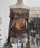 Real Shot Shoulder Strap Tie Dyed Net Shawl Shirt T-Shirt T-Shirt T-Shirt Design Folded Long-Sleeved T-Shirt 8003