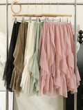 Irregular Lotus Leaf Yarn Skirt Half-Dress Woman 2025 Autumn And Winter New High-Waist Long-Scared Yarn Fairy Dress