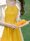 Yunnan Sanya Xinjiang Seaside Vacation Tourism Wearing Dopamine Beautiful Waist Yellow Sling Dress Woman Summer
