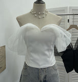 Thai Hottie Net Yarn Strap Splicing Bra Vest With Chest Cushions Anti-Slip Short Top Female 8128