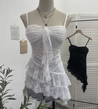 Real Shoot Sweet Spice Girls Irregular Lotus Side With Chest Pad Sling Vest Sexy Lace Sleeveless Top 1139