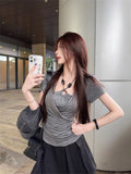 Large-Size Fat Mm Hottie Wind Irregular Cross-False Two-Piece Women Summer New Slimming T-Shirt