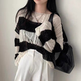 Korean Vintage Sleeve Long Sleeve Striped Sun T-Shirt Knitted Thin Loose Design Hoodie For Women