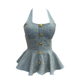 Small Fragrant Wind Coarse Flowers Hanging Neck Sling Vest With Chest Cushions Waist Skirts With Sleeveless Top 2692