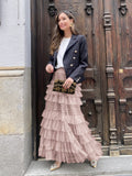 New Women's High-End Sense Summer Temperament British Net Yarn Cake Skirt Punt Skirt Solid Color A Word Half-Body Skirt