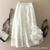 Wave Roll High-End Folded Half-Body Dress Women's Spring 2025 New High-Rise Thin Long A-Word Big Swing Yarn Skirt