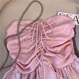 Sweet And Spicy Pink Bow With Breasted Summer 2025 French Lotus Leaf Side Sleeveless Vest Outside The Skirt With A Small Top